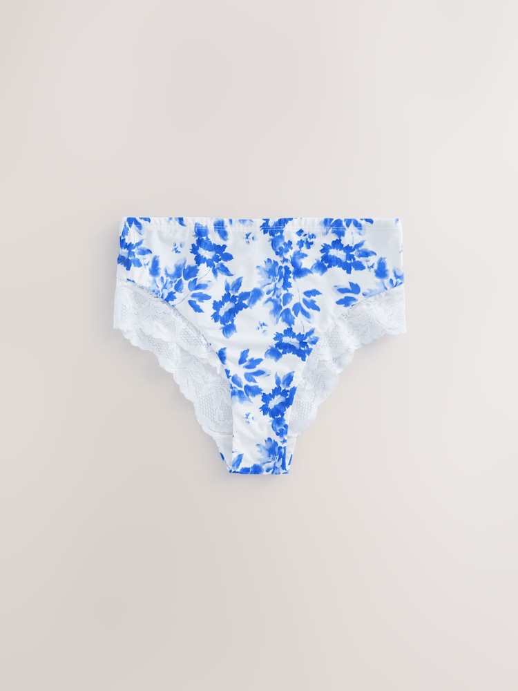 Blauer Blumendruck - Höschen mit hohem Bund und Spitzenbesatz und hohem Bein, 2er-Pack - Image 9 of 11
