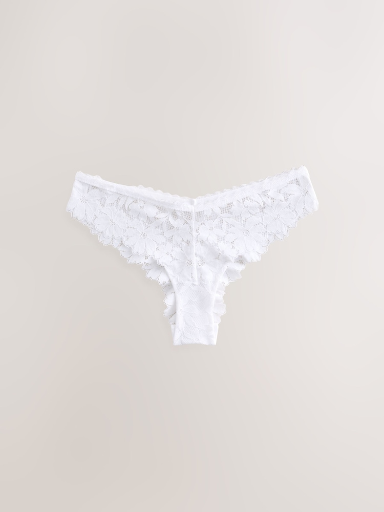 Blanc - Slip brésilien en dentelle à imprimé floral - Image 5 of 7