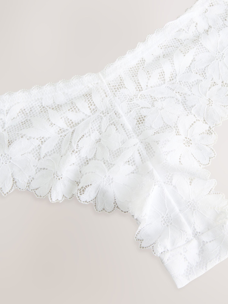 Blanc - Slip brésilien en dentelle à imprimé floral - Image 7 of 7
