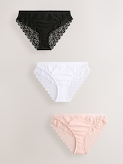 Noir/Blanc - Cotton & Lace High Leg Knickers 3 Pack - Image 4 de 9