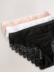 Noir/Blanc - Cotton & Lace High Leg Knickers 3 Pack - Image 8 de 9
