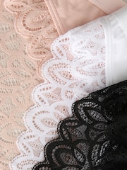 Noir/Blanc - Cotton & Lace High Leg Knickers 3 Pack - Image 9 de 9