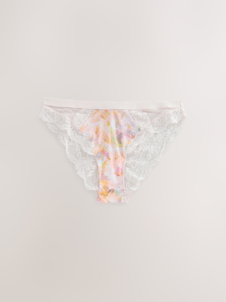 Cream Floral Print /Pink - Lot de 2 culottes hautes bordées de dentelle - Image 8 of 11