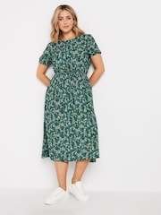 M&Co Green Floral Tie Detail Short Sleeve Midi Dress - Image 2 of 5