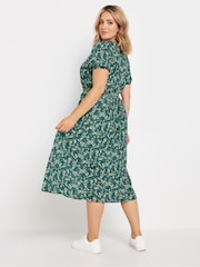 M&Co Green Floral Tie Detail Short Sleeve Midi Dress - Image 3 of 5