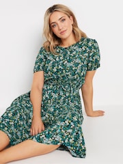 M&Co Green Floral Tie Detail Short Sleeve Midi Dress - Image 4 of 5