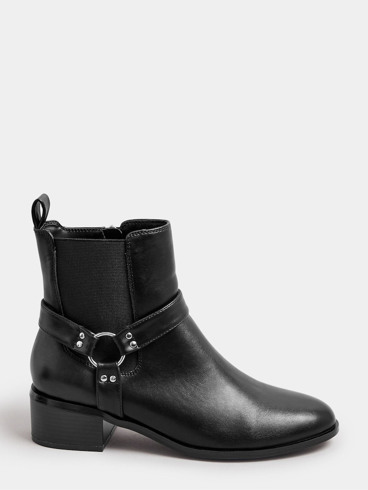 Long Tall Sally Black Harness Biker Ankle Boots - Image 1 of 5