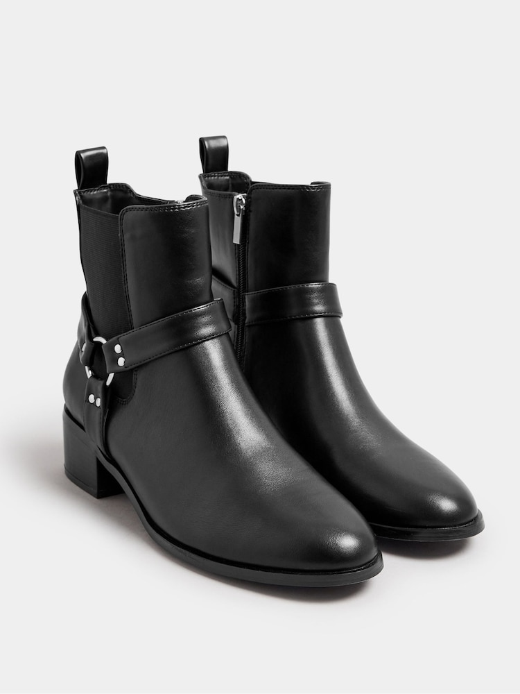 Long Tall Sally Black Harness Biker Ankle Boots - Image 2 of 5