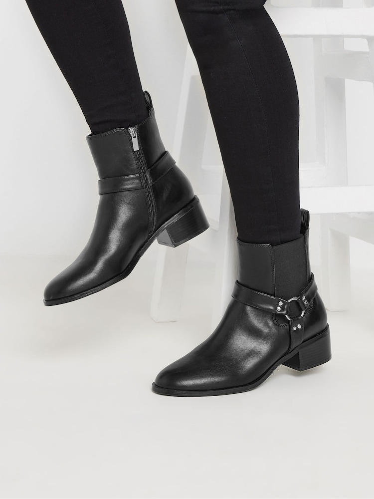 Long Tall Sally Black Harness Biker Ankle Boots - Image 5 of 5