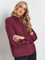 Long Tall Sally Red High Neck Crinkle Top - Image 4 of 5