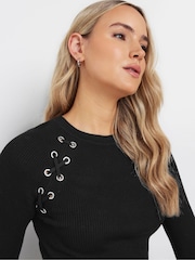 Long Tall Sally Black Ribbed Eyelet Jumper - Image 2 of 5