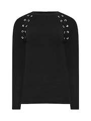 Long Tall Sally Black Ribbed Eyelet Jumper - Image 5 of 5