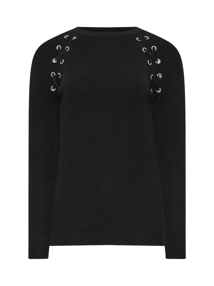 Long Tall Sally Black Ribbed Eyelet Jumper - Image 5 of 5