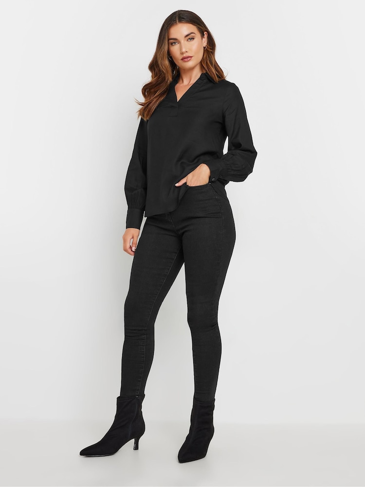 Long Tall Sally Black Collar Woven Top - Image 1 of 5