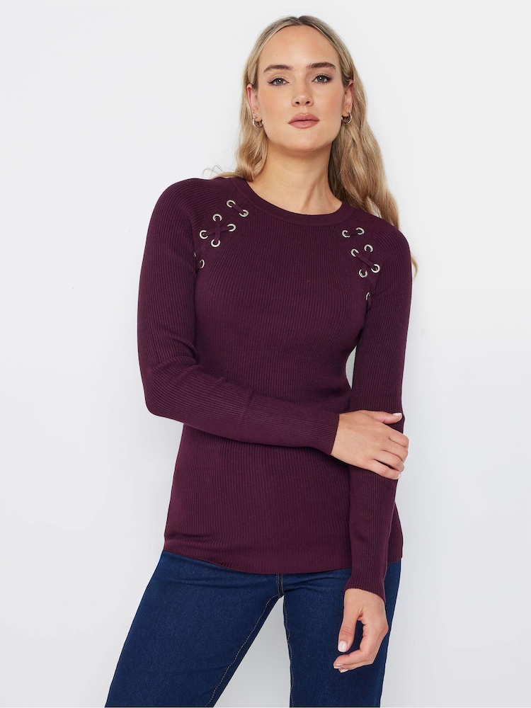 Long Tall Sally Red Ribbed Eyelet Jumper - Image 1 of 4