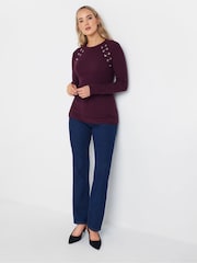 Long Tall Sally Red Ribbed Eyelet Jumper - Image 2 of 4