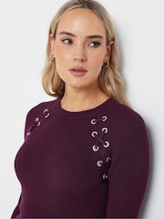 Long Tall Sally Red Ribbed Eyelet Jumper - Image 4 of 4