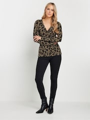 Long Tall Sally Brown Animal Print Cotton Long Sleeve Wrap Top - Image 2 of 5