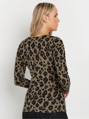 Long Tall Sally Brown Animal Print Cotton Long Sleeve Wrap Top - Image 3 of 5