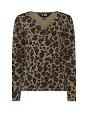 Long Tall Sally Brown Animal Print Cotton Long Sleeve Wrap Top - Image 5 of 5