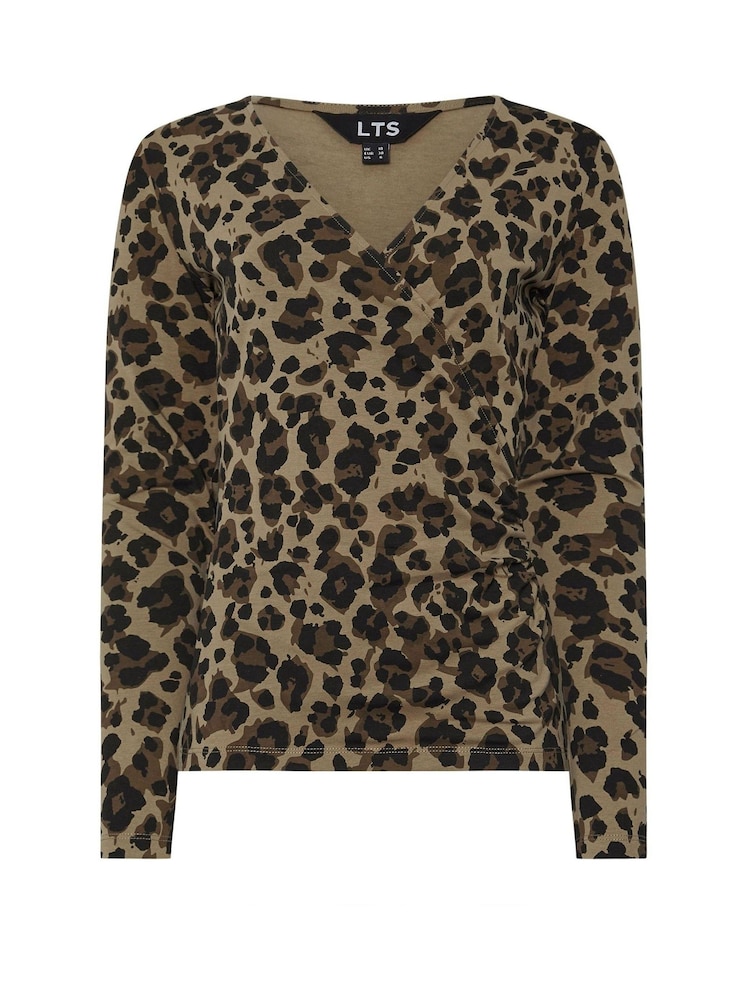 Long Tall Sally Brown Animal Print Cotton Long Sleeve Wrap Top - Image 5 of 5