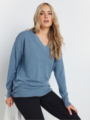 Long Tall Sally Blue V-Neck Jumper - Image 1 of 4