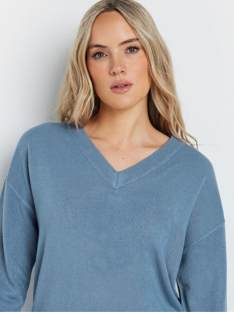 Long Tall Sally Blue V-Neck Jumper - Image 4 of 4