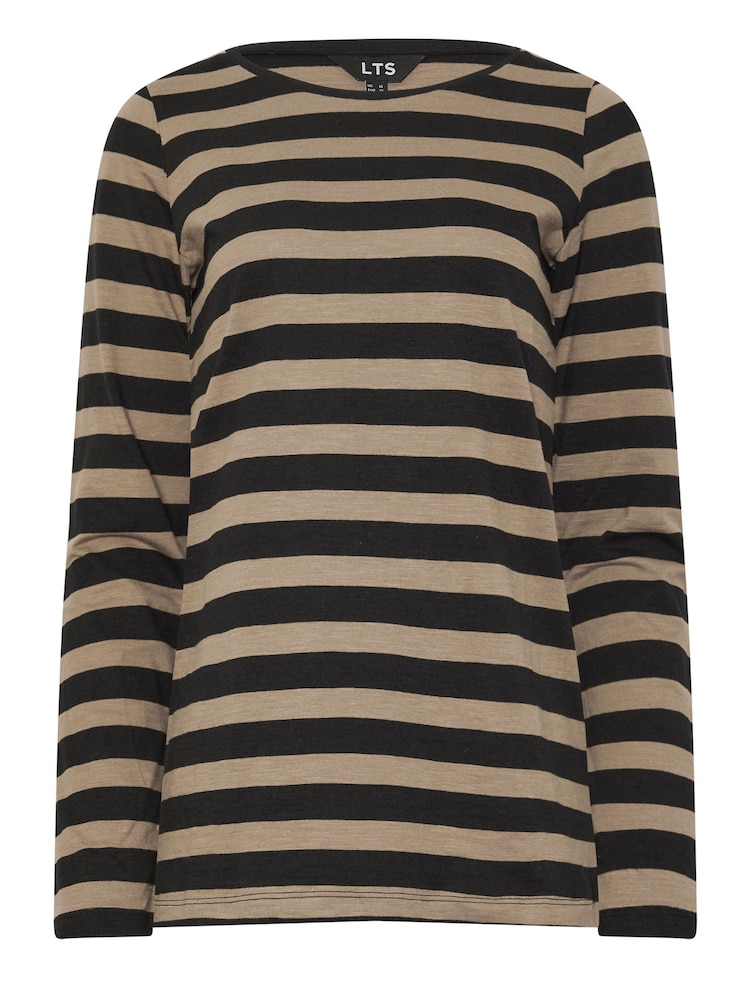 Long Tall Sally Natural Stripe Longsleeve Scoop Neck 100% Cotton T-Shirt - Image 5 of 5
