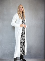 Long Tall Sally Cream Premium Cable Midi Cardigan - Image 1 of 4