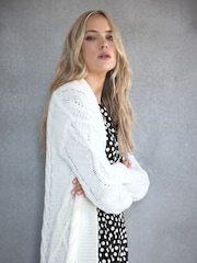 Long Tall Sally Cream Premium Cable Midi Cardigan - Image 2 of 4