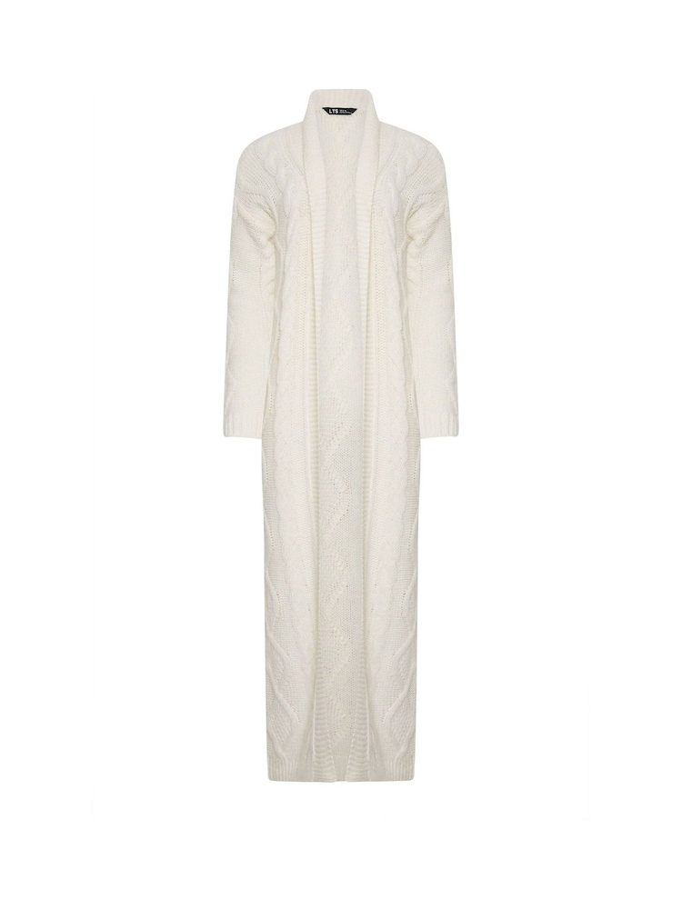 Long Tall Sally Cream Premium Cable Midi Cardigan - Image 4 of 4