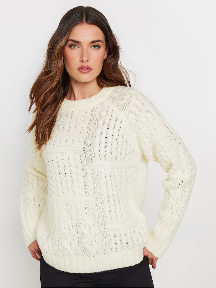 Long Tall Sally Cream Patchwork Cable Jumper - Image 1 of 5