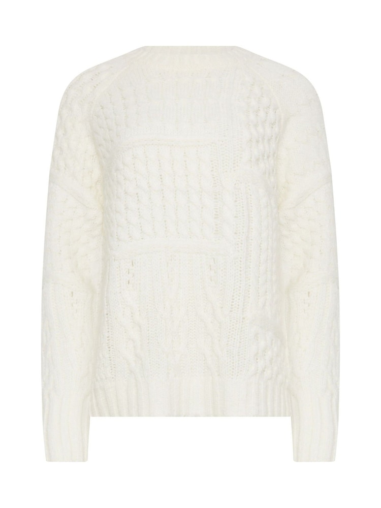 Long Tall Sally Cream Patchwork Cable Jumper - Image 5 of 5