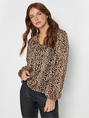 M&Co Natural Animal Print V-Neck Top - Image 1 of 5