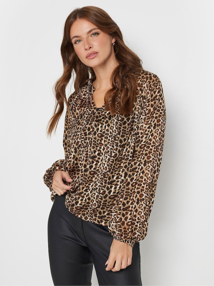 M&Co Natural Animal Print V-Neck Top - Image 1 of 5