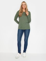 Long Tall Sally Green Striped Long Sleeve 100% Cotton T-Shirts 2 Pack - Image 2 of 5
