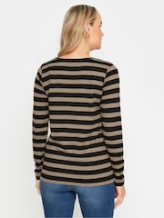 Long Tall Sally Green Striped Long Sleeve 100% Cotton T-Shirts 2 Pack - Image 4 of 5