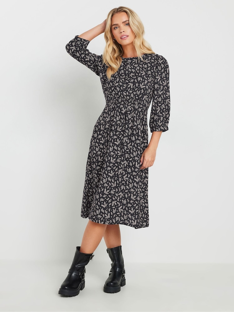 M&Co Black Petite Mini Leaf Dress - Image 1 of 5