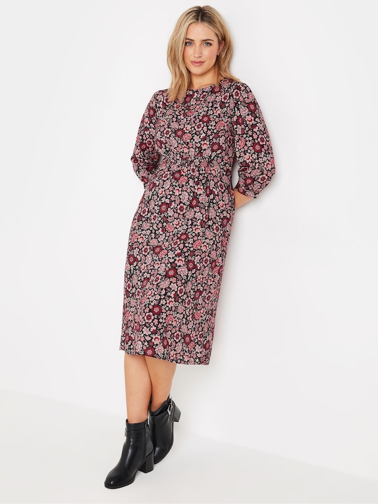 M&Co Pink Floral Shirred Dress - Image 1 of 5