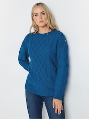 Long Tall Sally Blue Button Cable Jumper - Image 1 of 6