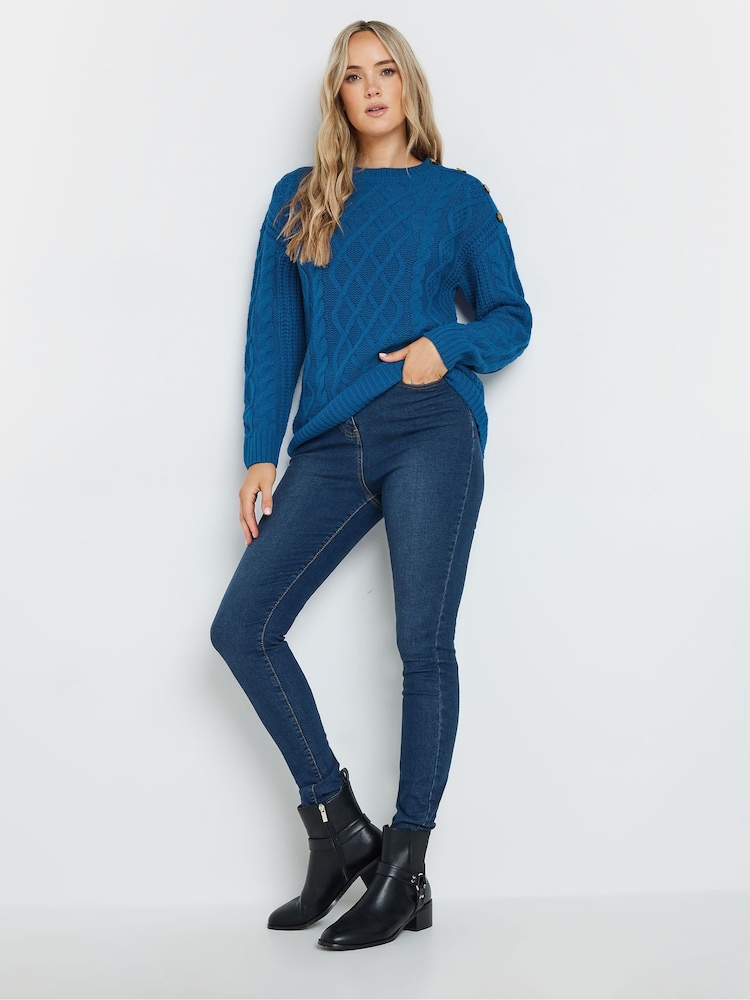Long Tall Sally Blue Button Cable Jumper - Image 2 of 6