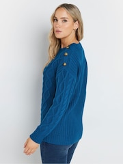 Long Tall Sally Blue Button Cable Jumper - Image 3 of 6