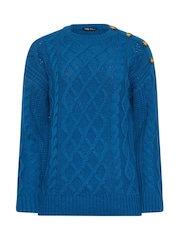 Long Tall Sally Blue Button Cable Jumper - Image 6 of 6