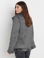 Long Tall Sally Grey Aviator Jacket - Image 3 of 6