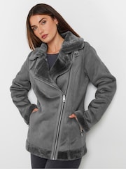 Long Tall Sally Grey Aviator Jacket - Image 5 of 6