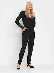 Long Tall Sally Black Tapered Button Trousers - Image 2 of 5