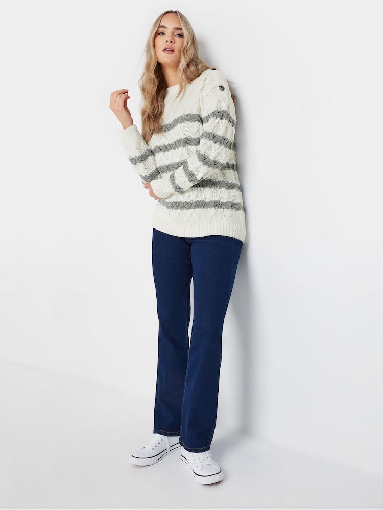Long Tall Sally Grey Button Cable Jumper - Image 2 of 5