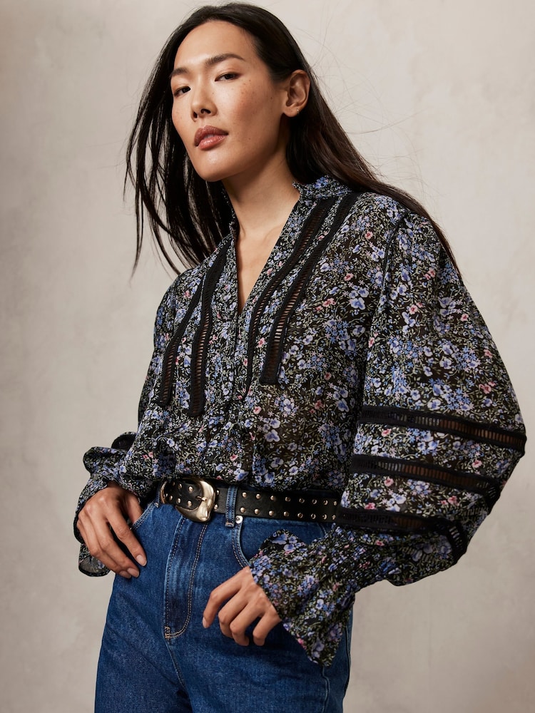 Mint Velvet Blue Floral Print Boho Blouse - Image 2 of 4 Mint Velvet Blue Floral Print Boho Blouse - Image 2 of 4