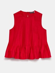 Mint Velvet Red Cotton Pleated Peplum Top - Image 3 of 4