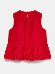 Mint Velvet Red Cotton Pleated Peplum Top - Image 4 of 4